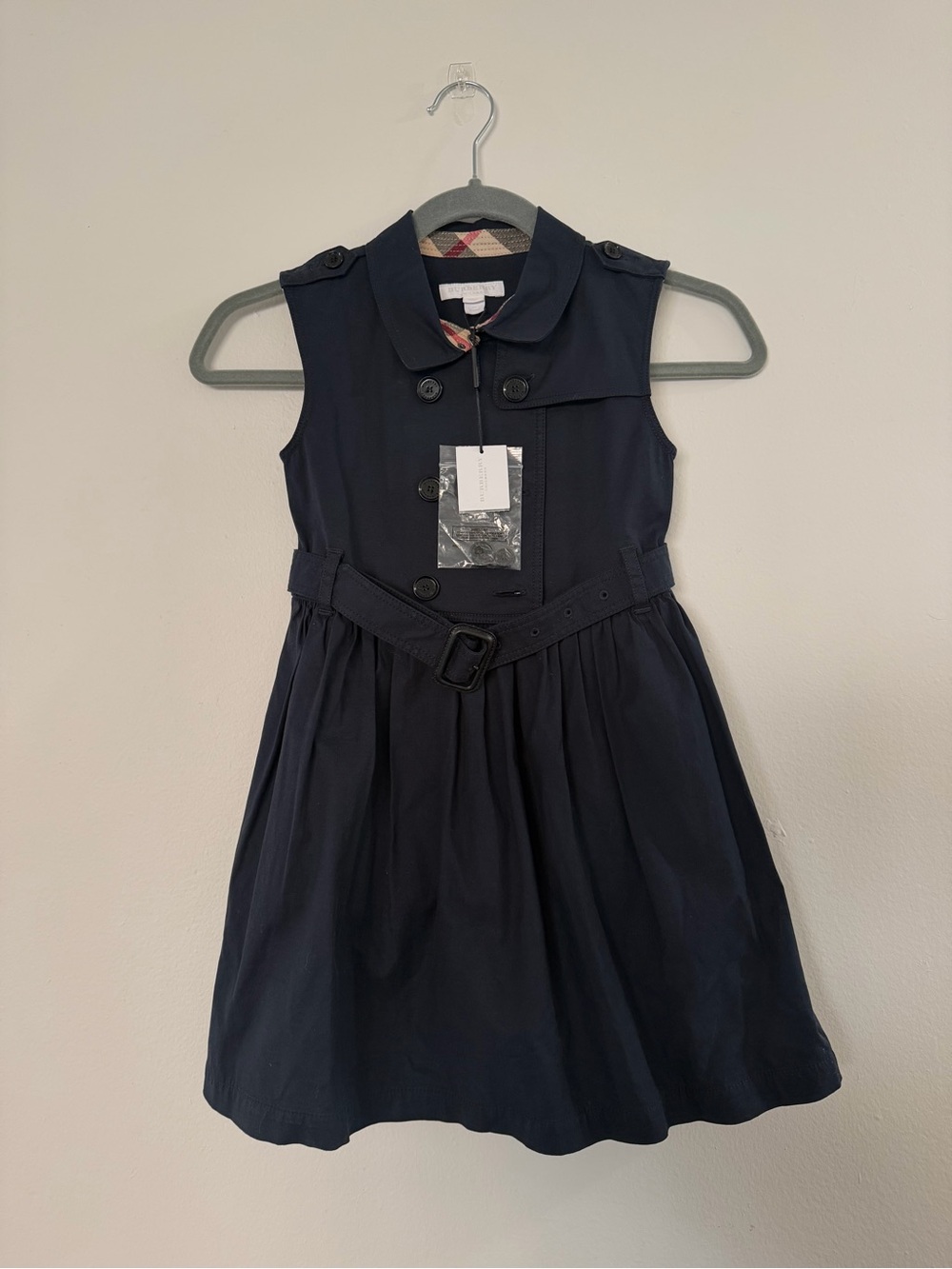 Burber Classic Navy Trench-Style Girls Dress with Belt